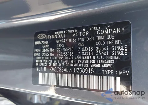 2020 Hyundai Tucson Limited from USA, damaged, VIN KM8J33AL7LU268915